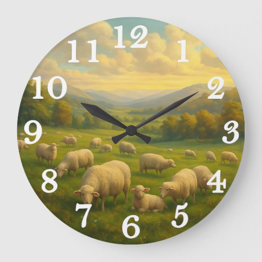 Vreedzame schapen in een pastorale weide grote klok (Voorkant)