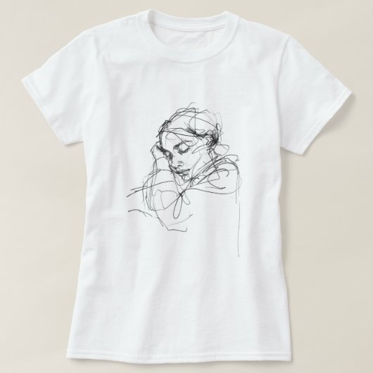 Vreedzame slapende vrouw schets t-shirt (Design voorkant)