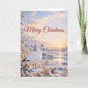Vreedzame Sneeuwgans Kerstmis Winter Wetland Feestdagen Kaart