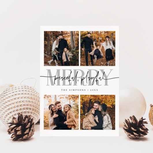 Vreedzame speelse vrolijke witte kerst multi foto feestdagenkaart