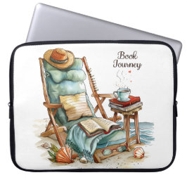 VREEDZAME STRANDSCÈNE MET BOEKEN STOEL DEKENS LAPTOP SLEEVE