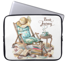 VREEDZAME STRANDSCÈNE MET BOEKEN STOEL DEKENS LAPTOP SLEEVE