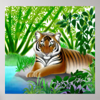 Vreedzame tijger in het bos van Bamboe