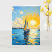 Vreedzame verjaardagswensen | zeilboot kaart (Gele Bloem)