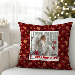 Vreedzame Victoriaanse engel rood en goud kerstfee Kussen