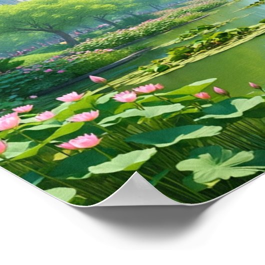 Vreedzame vijver in de stad poster (Hoek)