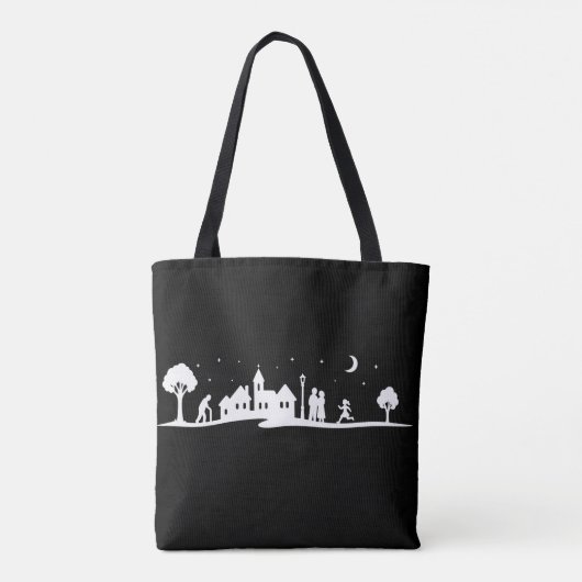 Vreedzame Village Night Silhouette Scene Tote Bag (Achterkant)