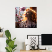 Vreedzame Vrouw bij Venster Poster (Thuiskantoor)