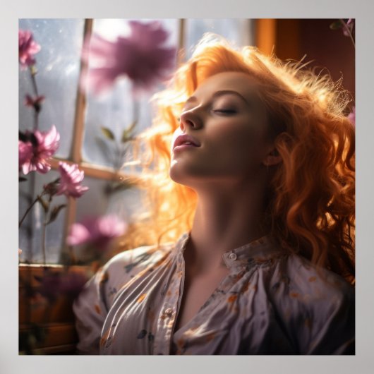 Vreedzame Vrouw bij Venster Poster (Voorkant)