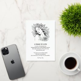 Vreedzame vrouw, zwarte en witte roos folie wenskaart