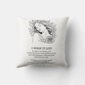 Vreedzame vrouw, zwarte en witte roos kussen (Achterkant)