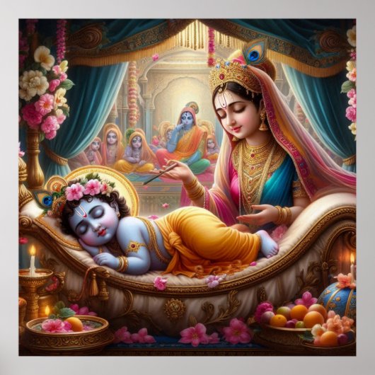 Vreedzame Warme Etnische Bala Krishna Wieg Poster (Voorkant)