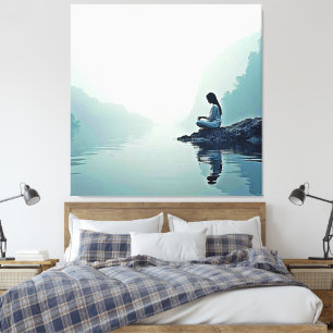 Vreedzame Waterside Meditatie Ontwerp Canvas Afdruk