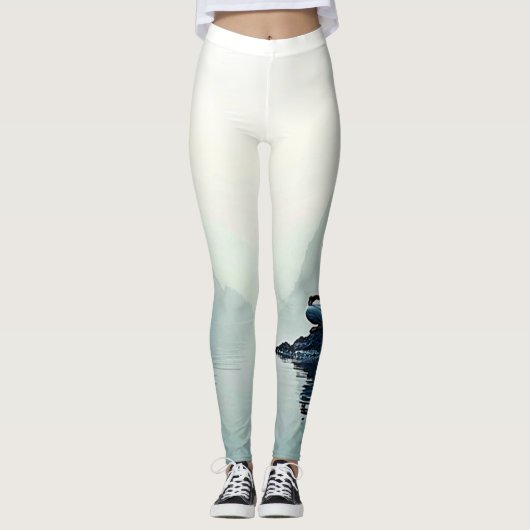 Vreedzame Waterside Meditatie Ontwerp Leggings (Voorkant)