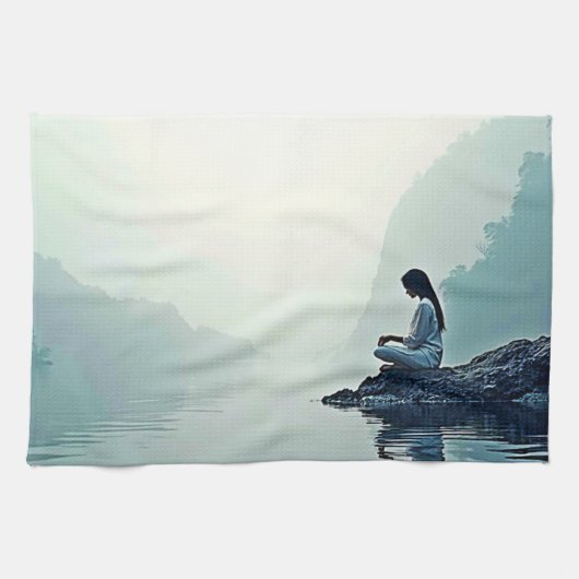 Vreedzame Waterside Meditatie Ontwerp Theedoek (Horizontaal)