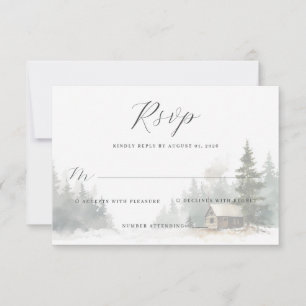 Vreedzame waterverf hut wintertafereel RSVP kaartje