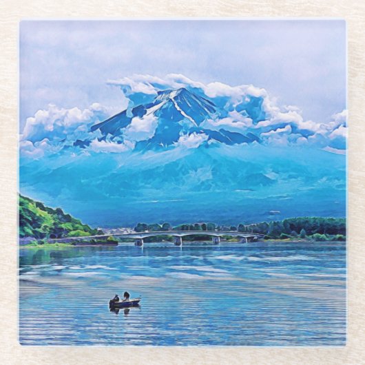 Vreedzame Waterverf Japans kunstontwerp Glazen Onderzetter (Voorkant)