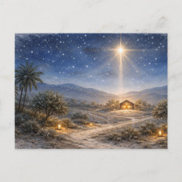 Vreedzame Waterverf Nativiteit Ster Boven Bethlehe Feestdagenkaart