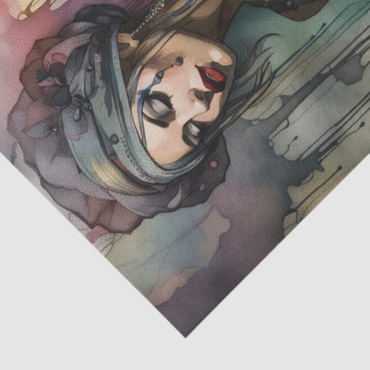 Vreedzame Waterverf Vrouw Danser Decoupage Tissuepapier (Detail)