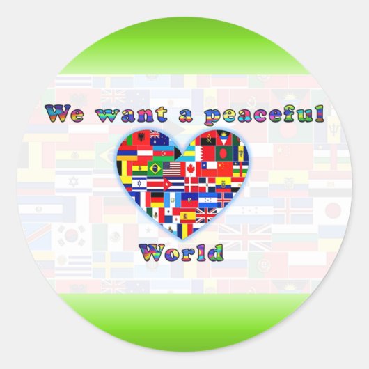 VREEDZAME WERELD ronde sticker (Voorkant)