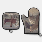 Vreedzame wilde paarden ovenwant & pannenlap set (Voorkant)