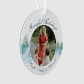 Vreedzame Winter Bos Watercolor Script Foto Ornament (voorkant)