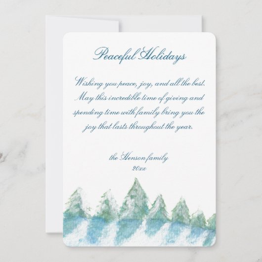 Vreedzame Winter Bos Watercolor Script Kerstmis Feestdagenkaart (Voorkant)