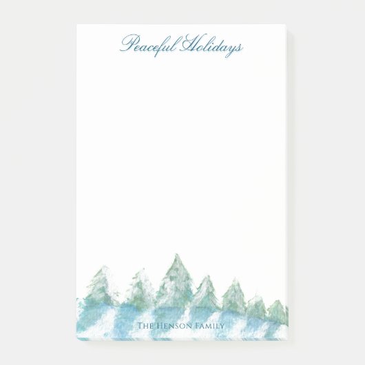 Vreedzame Winter Bos Waterverf Kerstmis Post-it® Notes (Voorkant)