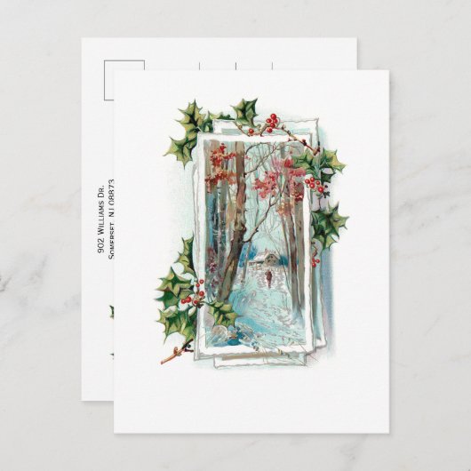 Vreedzame  Winter Sneeuwscène met Holly Briefkaart (Voorkant / Achterkant)