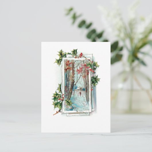 Vreedzame Winter Sneeuwscène met Holly Briefkaart (Staand voorkant)