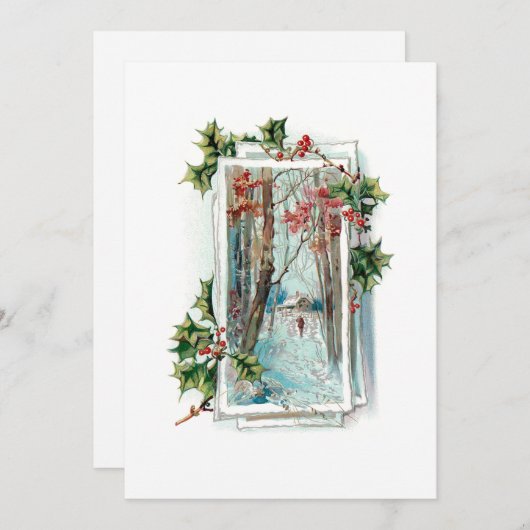 Vreedzame Winter Sneeuwscène met Holly Feestdagenkaart (Voorkant / Achterkant)