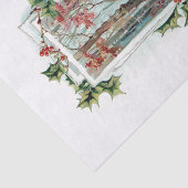 Vreedzame  Winter Sneeuwscène met Holly Tissuepapier (Detail)