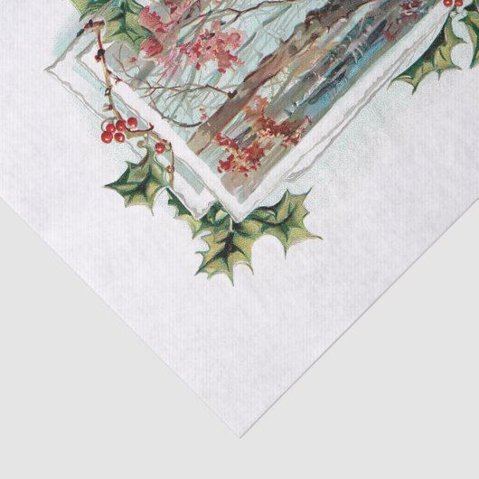 Vreedzame  Winter Sneeuwscène met Holly Tissuepapier (Detail)