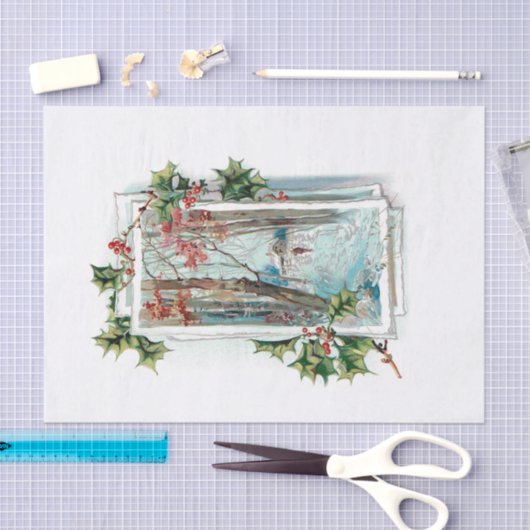 Vreedzame Winter Sneeuwscène met Holly Tissuepapier (Craft)