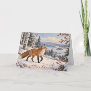 Vreedzame Winter Vos en Mezen Bosland Kerst Kaart