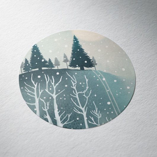 Vreedzame Winter Woud Scène | Kerstvakantie Ronde Sticker