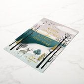 Vreedzame winterbos & herten | Goud Kerstfeest Folie Feestdagenkaart (Gedraaid)