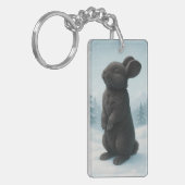 Vreedzame Winterkonijn Sleutelhanger (Voorkant Links)