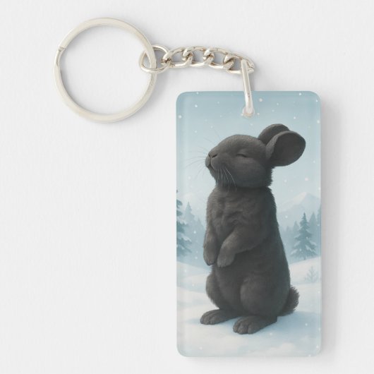 Vreedzame Winterkonijn Sleutelhanger (Voorkant)