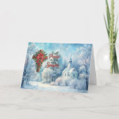 Vreedzame wintertafereel Malerige plattelandskerk Feestdagen Kaart (Voorkant)