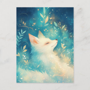 Vreedzame Witte Vos in Glanzende Teal Tuin Briefkaart