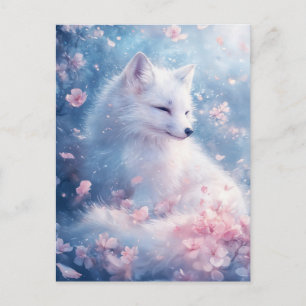Vreedzame Witte Vos in Kersenbloesemtuintje Briefkaart