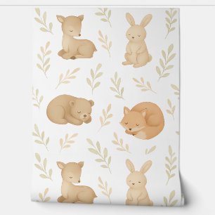 Vreedzame Woodland Friends Nursery Wallpaper Neutr Behang