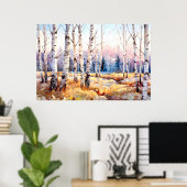 Vreedzame Woodland Waterverf schilderij Art Print (Thuiskantoor)