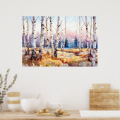 Vreedzame Woodland Waterverf schilderij Art Print (Keuken)