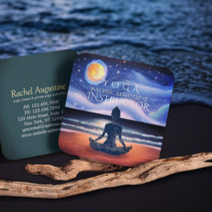 Vreedzame Yoga Meditatie Maneschijn Lucht Oceaan S Vierkante Visitekaartje