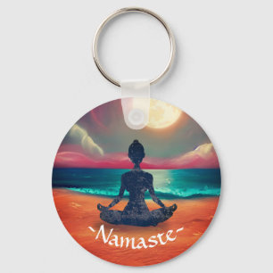 Vreedzame yogameditatie maanlicht lucht oceaan str sleutelhanger