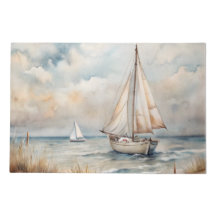 Vreedzame zeilende Waterverf Kust