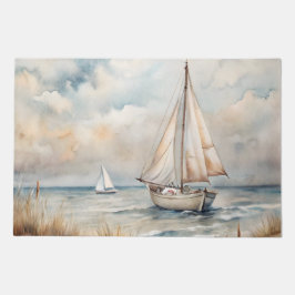 Vreedzame zeilende Waterverf Kust Deurmat