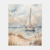 Vreedzame zeilende Waterverf Kust Fleece Deken (Voorkant)
